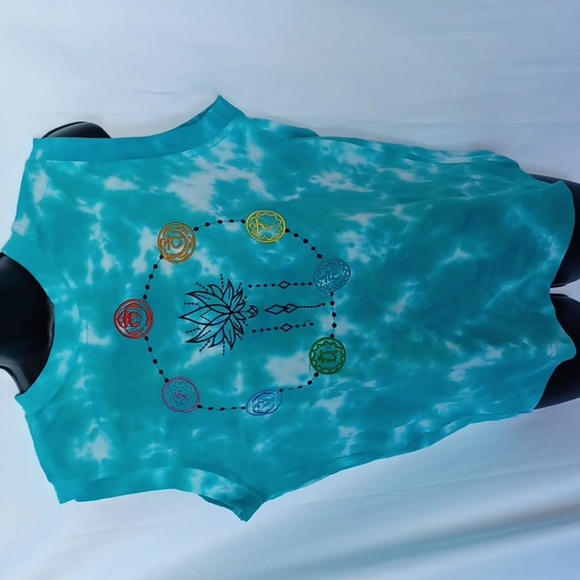 Earthbound Trading Tie Die Sleeveless T-Shirt, Turquoise Multi, Small, NWT - Picture 1 of 6